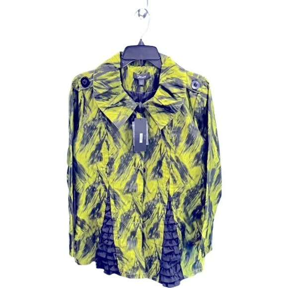 NWT Flair Jacket Green and Black with ruffle detail on hem Lrg - Picture 1 of 5
